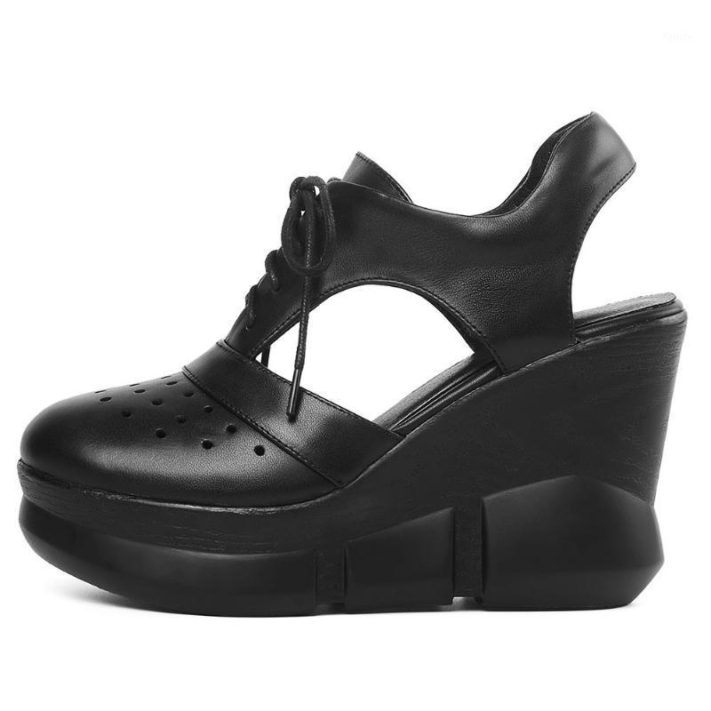 

SARAIRIS Design Genuine Leather Female Fashion Wedges High Heels Platform Sandals Party Summer Slippers Women Shoes Woman1, Black