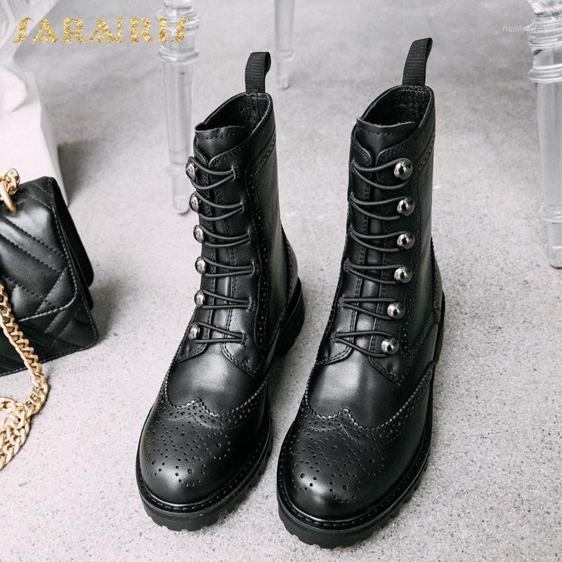 

Sarairis New Platform Square Heels Genuine Leather Shoes Woman Natural Cow Skin Motorcycles Boots1, Black