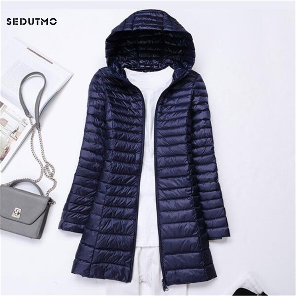 

SEDUTMO Winter Long Ultra Light Duck Down Jackets Women Plus Size 3XL Down Coat Spring Puffer Jacket Slim Hooded Parkas LJ200822, Black