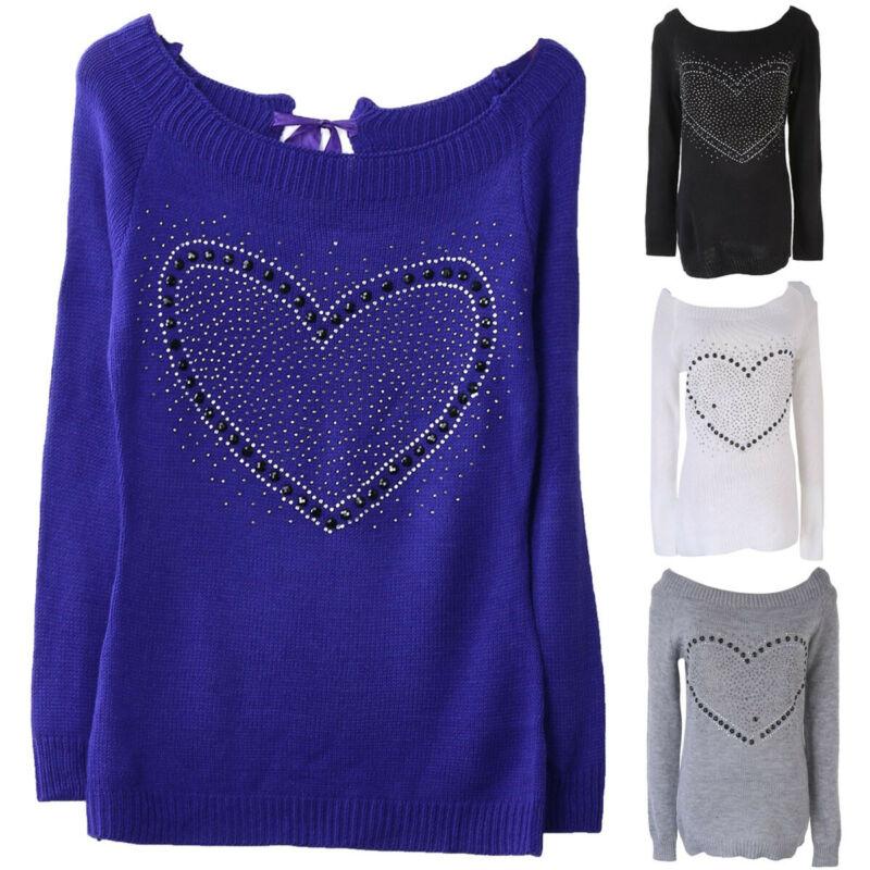 

Women Loose Knitted Batwing Sleeve Jumper Sweater Casual Knitwear Tops UK, White