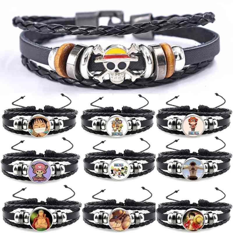 

Anime One Piece Bracelet Pu Luffy Figure Cosplay Accessories Straw Hat Pirate Jewellery Prop Kids Toys Christmas Gift