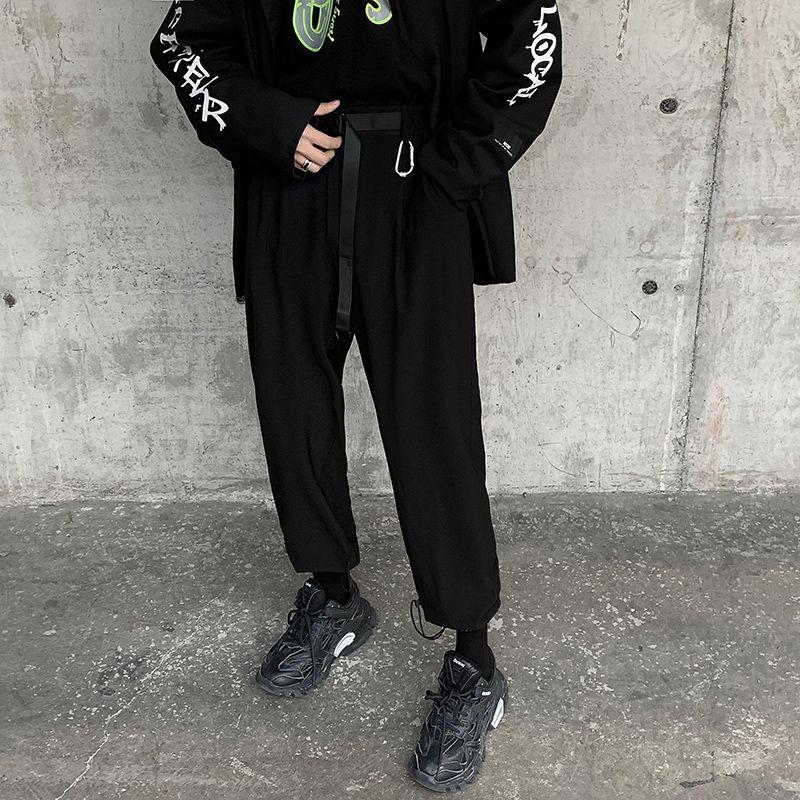 

Spring Summer Black Casual Pants Men's Fashion Retro Belt Straight Leg Pants Men Streetwear Loose Hip-hop Trousers Mens -2XL