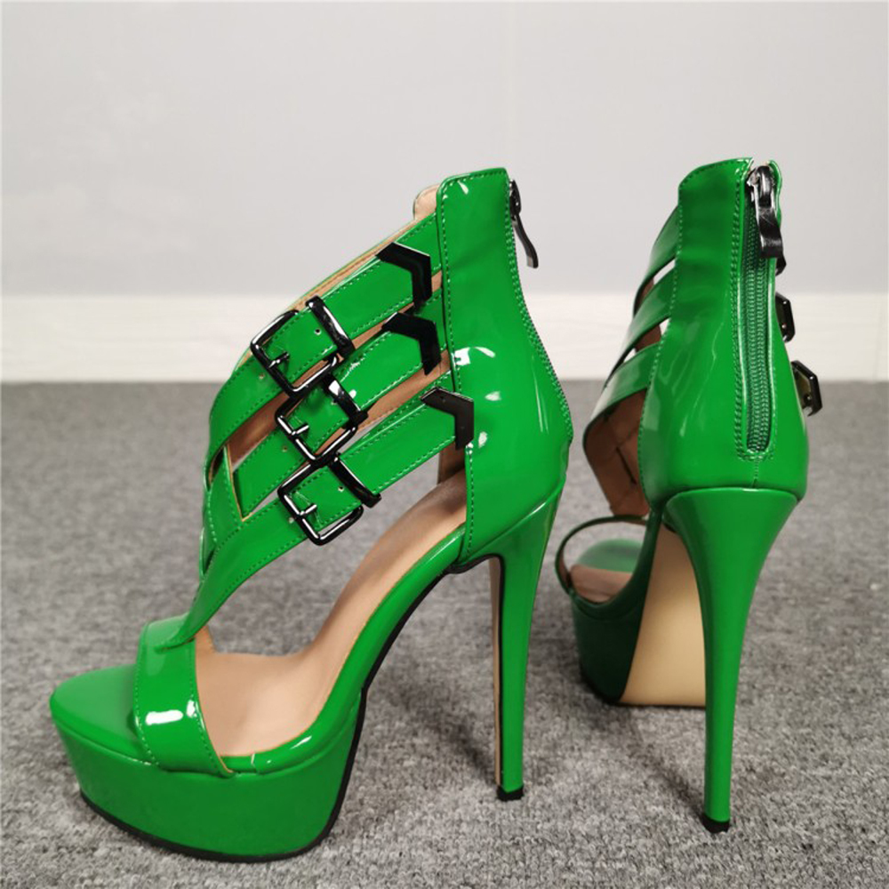 

2021 The New Women's High Heels Cross Open Toenail Sandals Stiletto Wedding Shoes 4i07, Green.