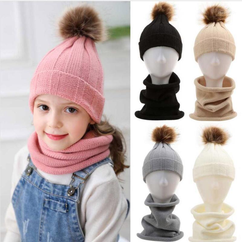 

1Pcs Unisex Children Fahion Solid Color Knitted Hat With a Knitted Scarf Keep Warm Neckerchief Winter Beanie Hat With Hair Ball1