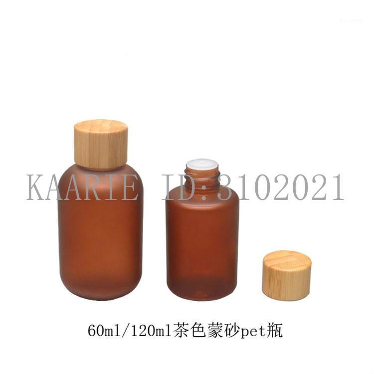 

20pcs 60/120ml High Quality Brown Cosmetic Refillable Bottle,Plastic Emulsion Packing Bottle with Bamboo CapDIY Lotion Container1