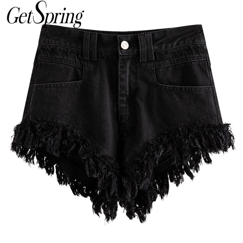 

Getspring Women Short Tassel High Waist Short Jeans Feminino Sexy Denim High Waisted Black Sexy Jeans Shorts Women 2021 New