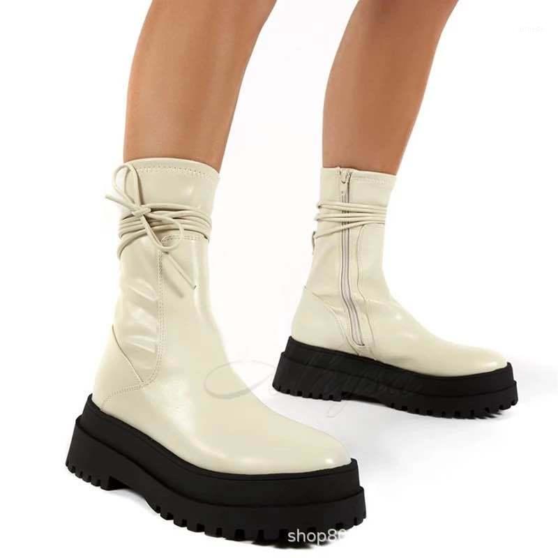 

2020 New Boots Women Platform Warm Shoes Winter Fashion Mid-Calf Boots Ankle Zipper Leather Women Botas Mujer1, 01