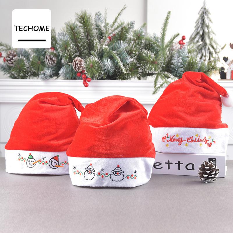 

TECHOME New Christmas Adult Hat Red White Soft Hat Merry Christmas Santa Claus Snowman Pattern Soft Velvet Cap