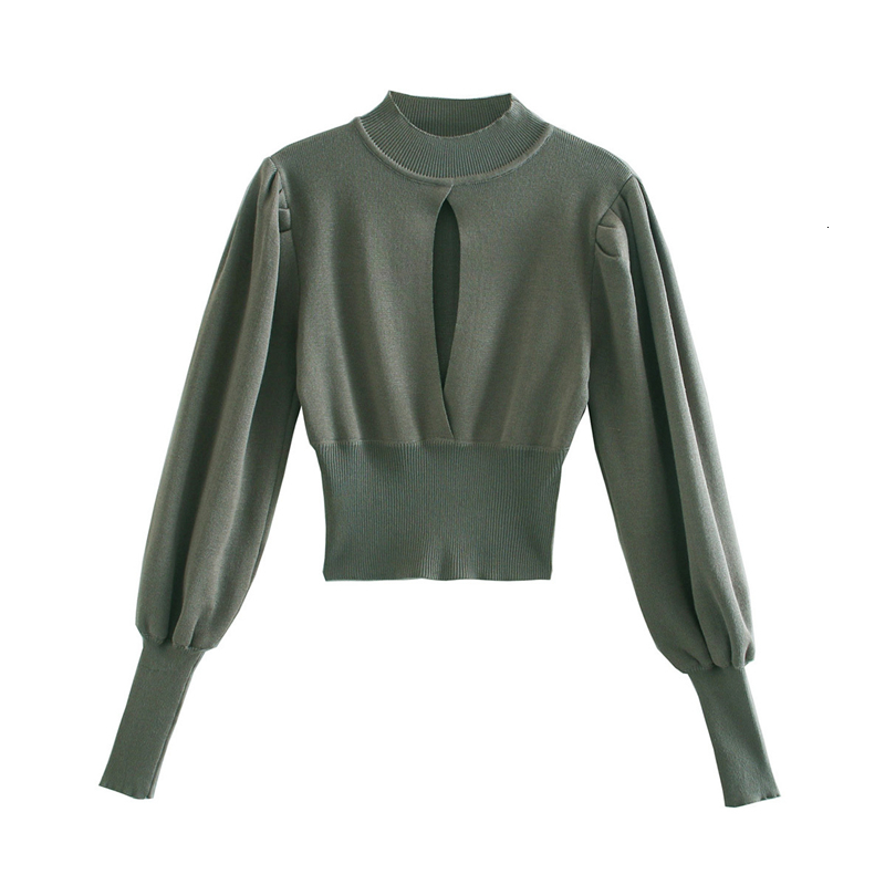 

New Elegant Women Solid O-neck Sweaters 2021 Fashion Ladies Hollow Out Knitted Tops Streetwear Female Chic Sleeve Pullovers Hix2, Green