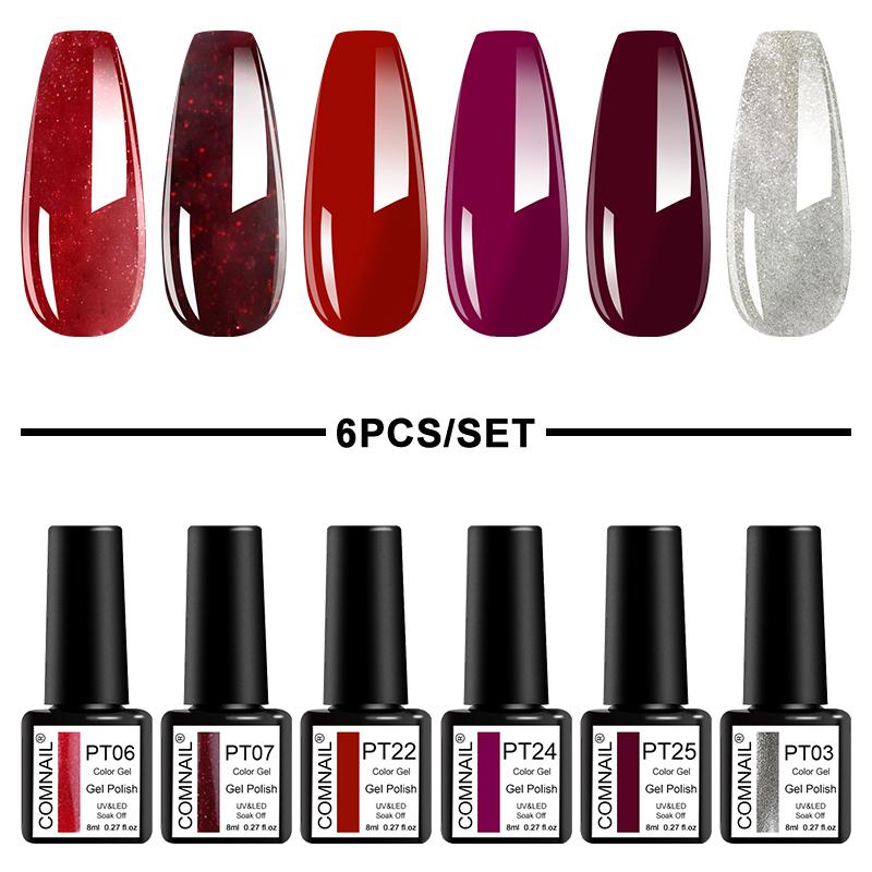 

6Pcs Set Gel Nail Polish Soak Off UV LED Gel Varnish Long Lasting Lacquer Cured By Nail Dryer Semi Permanent Color, Set 03