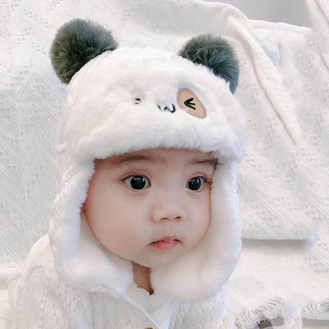 

Newborn Baby Winter Hat Cartoon Thicken Faux Fur Pompom Beaine Warm Windproof Ear Protection infant Kids Clothing Accessories, White