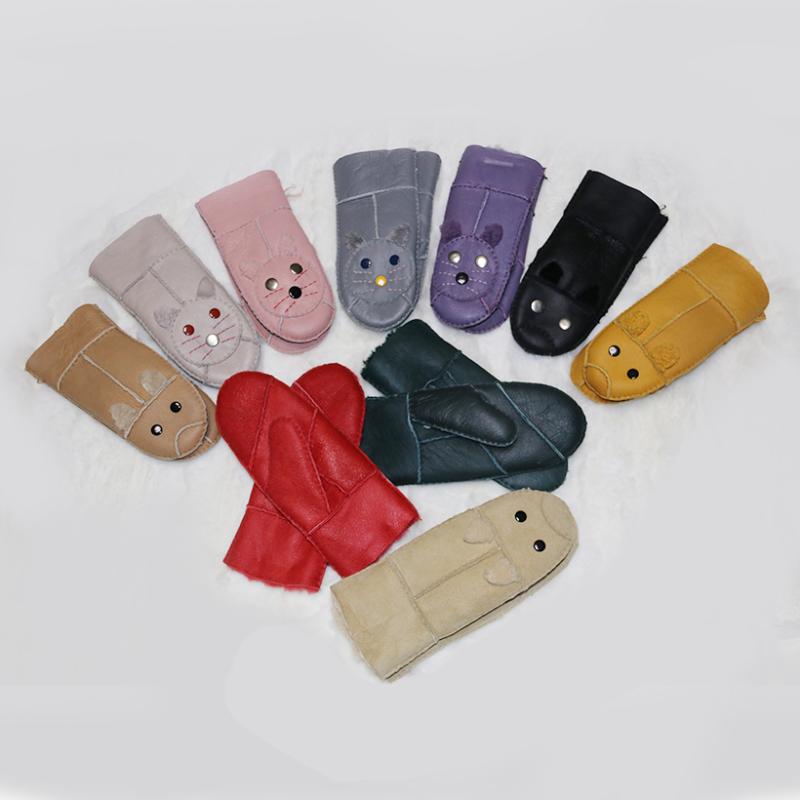 

Women Real Fur Cartoon Gloves Genuine Leather Winter Accessories Female Cute Gloves Warm Lovely Girl Mittens