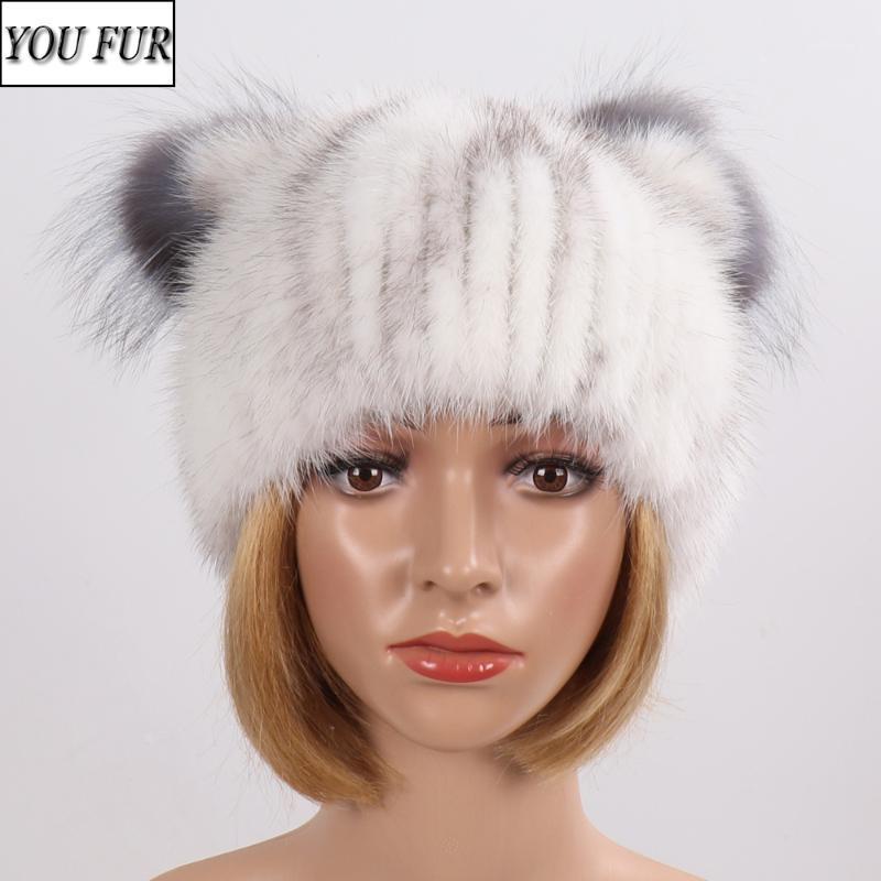 

2020 New Fashion Lady Knitted Natural Hat Women Good Elastic Real Fur Cap Winter Warm Luxury Real Fur Hats1, Brown