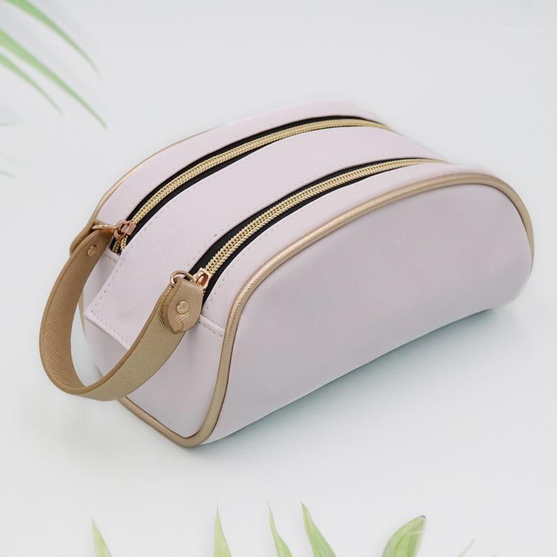 

Simple Fashion Cosmetic Bag Women Double-zipper Waterproof PU Makeup Bag Neceser Mujer Travel Organizer Toiletry Bolsa Bags1, Beige