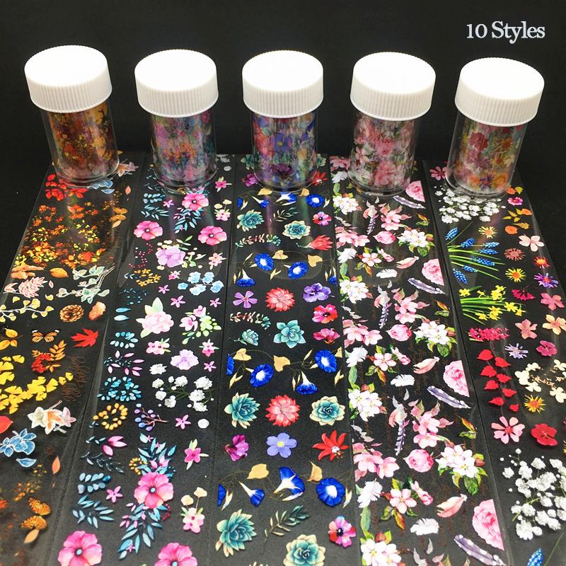 

1 Roll 4*100cm Colorful Flowers Stickers Nails Foil Transfer For Design DIY Manicure Nail Art Decals Decoratio 10 Styles new, G-06