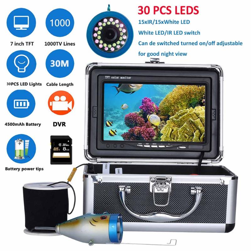 

MAOTEWANG 7" Inch DVR Recorder 1000TVL Fish Finder Underwater Fishing Camera 15pcs White LEDs + 15pcs Infrared Lamp