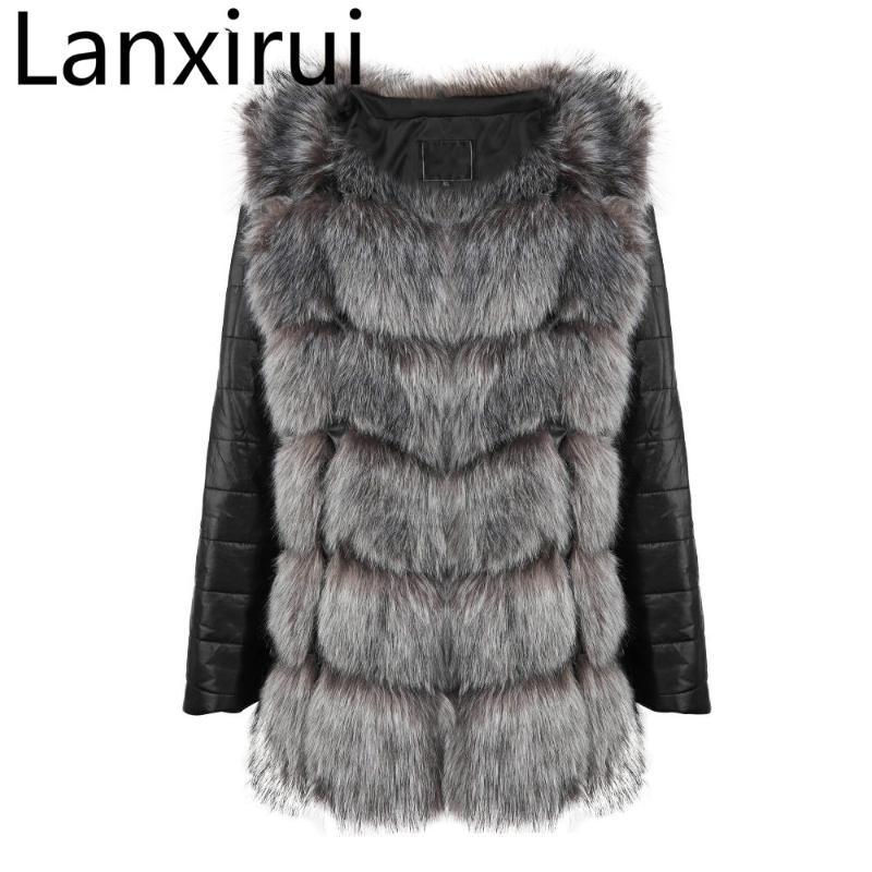 

Lanxirui Nuovo Di Alta Qualita Di Alta Imitazione Volpe D 'Argento Cappotto Pelliccia Elaborazione Maniche, As shown