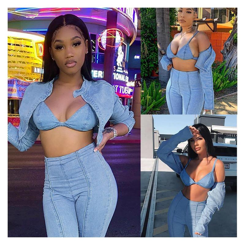 

Womens Autumn Casual Slim Fit Long Sleeve Zippers Open Front Pullovers Ladies Loungewear Plus Size Short Length Denim Jackets, Light blue