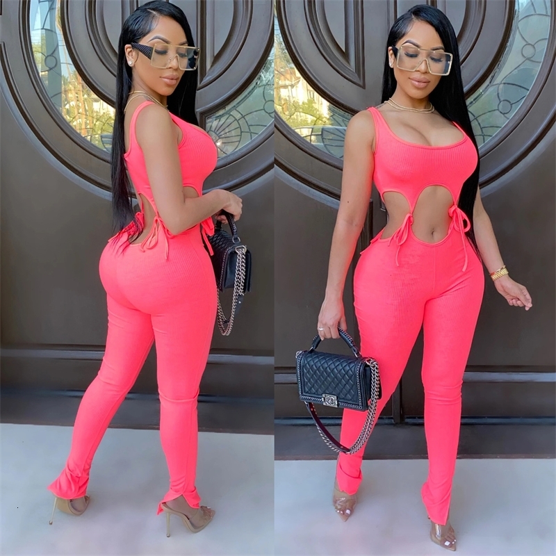 

2021 a Woman' Garment New Sexy Female Fashion Color Bandage High Waist Sleeveless Jumpsuit Party Suit RWG5, Purple light