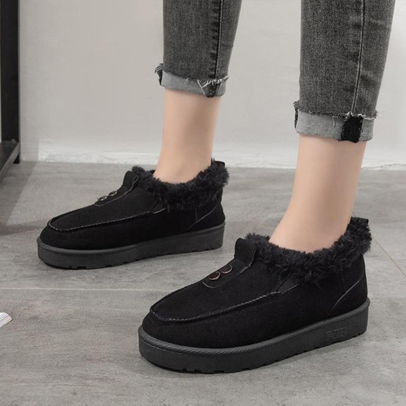 

Women Snow Boots Warm Plush Ladies Non-slip Platform Ankle Boots Female Winter Footwear Casual Comfort Woman Flats Shoes, Black