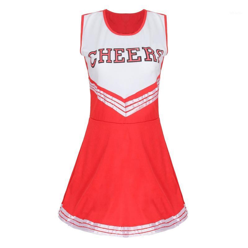 

Cheerleader Stage Performance Red Dress+Pompoms Cheerleading Costumes Adult High School Cheer Uniform Girl Dancing Show1