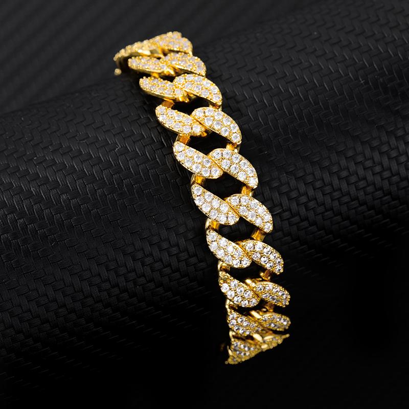 

12MM Men Zircon Curb Cuban Link Bracelet Hip Hop Jewelry Gold Color For Women Couple Jewelry Vintage Design Party Accessories