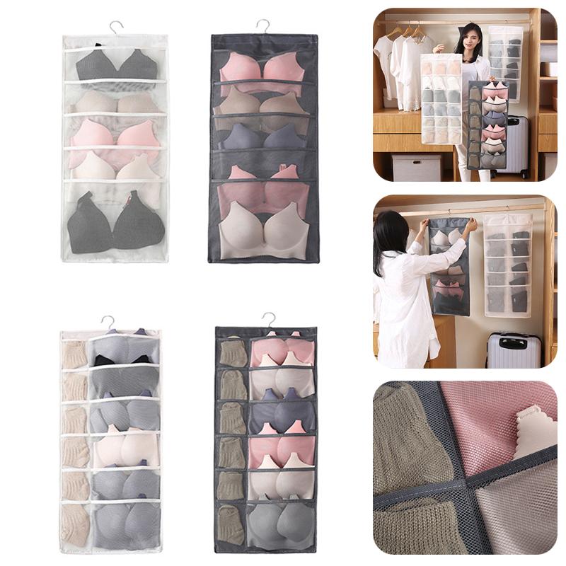 

Wall Hanging Storage Large Capacity Wall Mounted Wardrobe Organizer for Cosmetic Sock Tie Sundry Bag Keys Socks Shoe Underwear, A grey