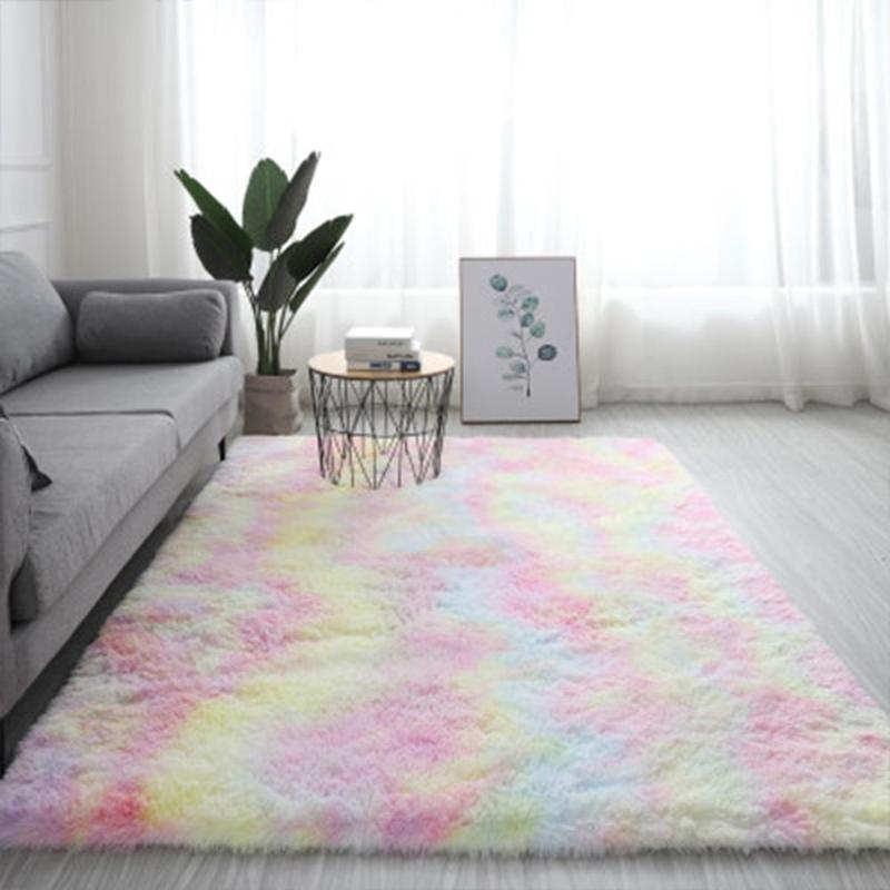 

RULDGEE Silky Carpet Plush Tie-dye Mats Beautiful Shaggy Rugs Faux Fur Bedroom Floor Mats Living Room Alfombra Fluffy Area Rugs, Coffee