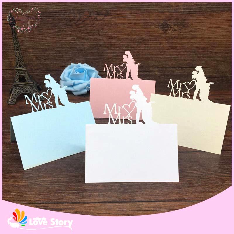 

BHL 40pcs Bride And Groom Laser Cut Wedding Table Place Card Name Card Wedding Party Table Decoration Mr Mrs Love Heart Design