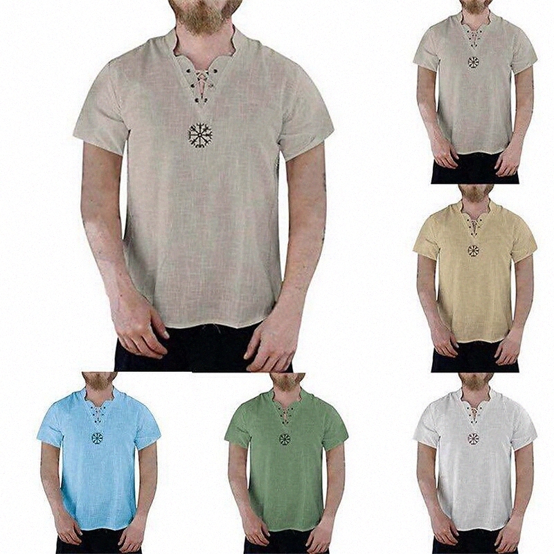 Chemise masculine coloré solide collier debout décontracté drawstring quotidien domese à manches courtes de mode décontracté mode respirant confo