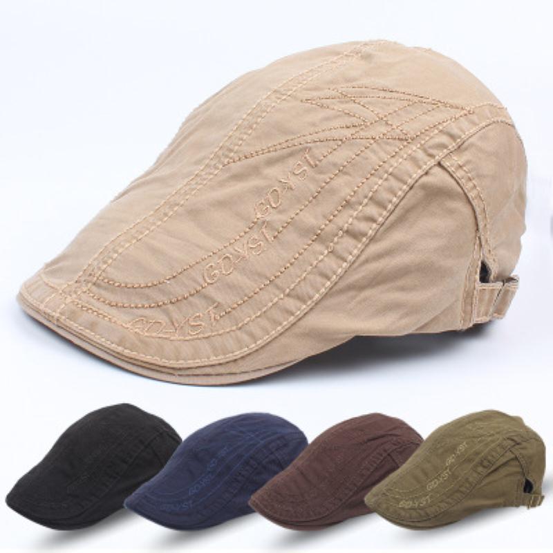 

Fashionable Mens Letter Embroidery Cotton Simple Berets Hats Buckle Adjustable Sport Visor Forword Caps, Brown