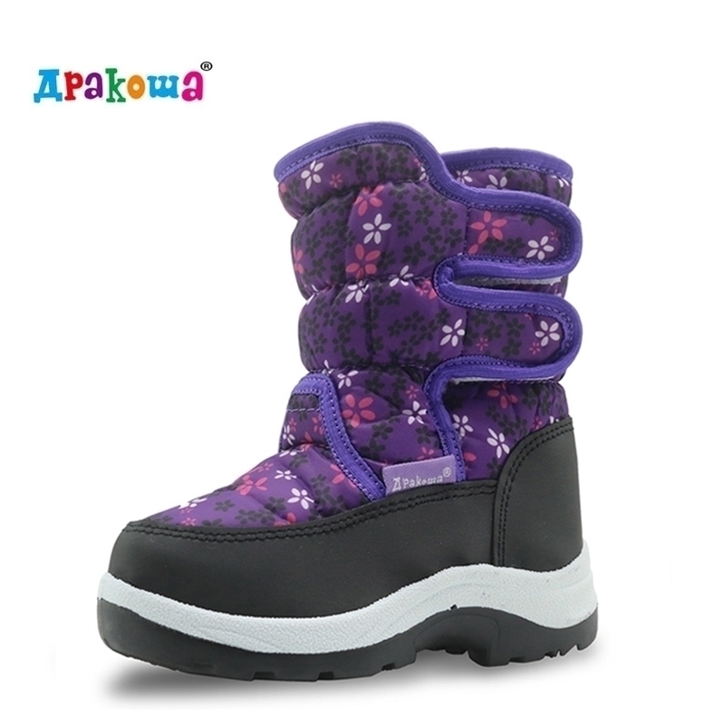 

Apakowa Winter Waterproof Girls Boots Pu Leather Children's Shoes for Girls Mid-Calf Warm Plush Snow Boots Rubber Winter Boots 201222, Purple