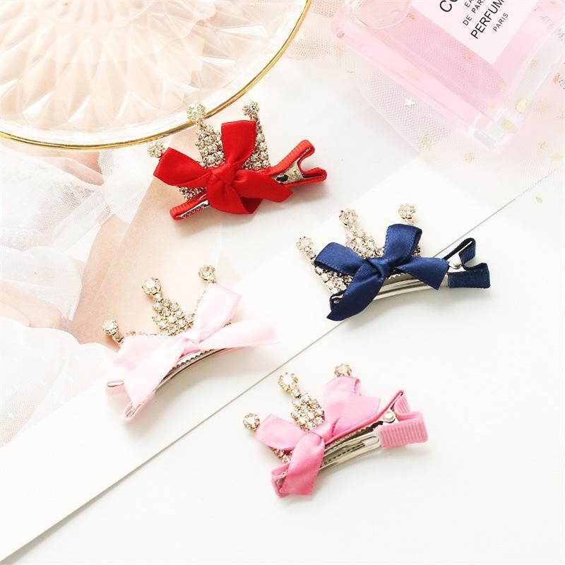 

Korean Style Children's Hair Clip Diamond Crown Bow Clip Princess Hairpin Girl's Hair Accessories Head Cute1, Red