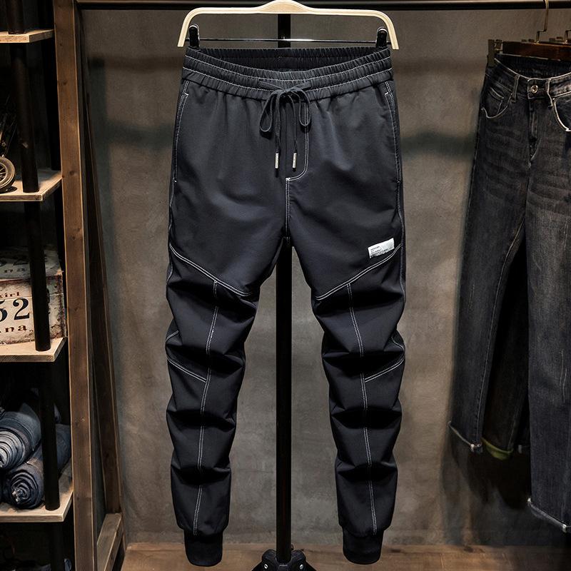 

Men's Pants Sport Casual Black Joggers Men Fashion Patchwork Thin Elastic Waist Trousers