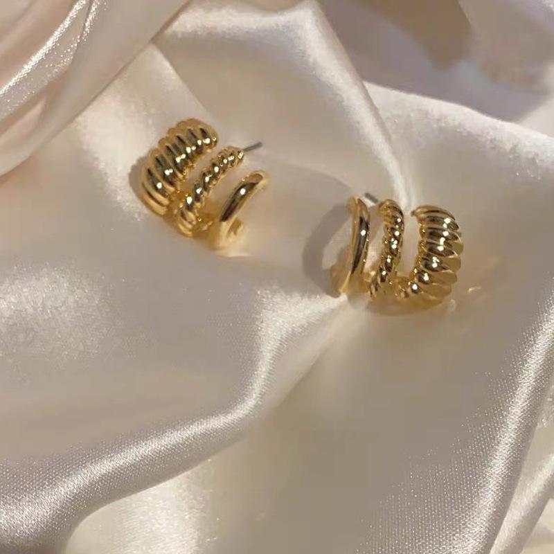 

Stud 2021 Arrival Earrings Irregular Metal Women Classic French Retro Multi Circle Female Elegant Simple Fashion Jewelry, Golden;silver