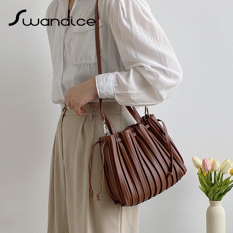 

Pleated Drawstring Handbags Crossbody Messenger Shoulder Folded Tote Bags Women Female Ladies Girls Fashion 2021 Cross Body Chic, Black