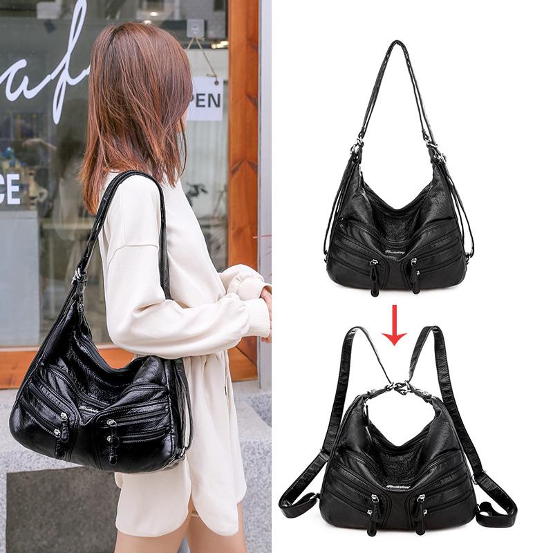 

Hot Leather Luxury Handbags women bags designer Multifunction Shoulder Bags for Women 2021 Travel Back Pack Mochila Feminina Sac, Black