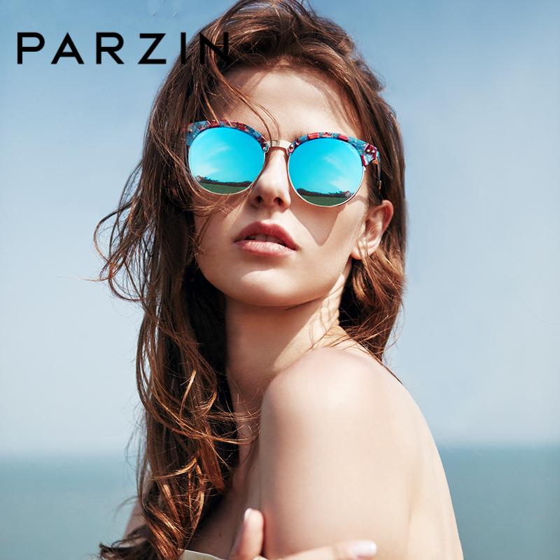 

PARZIN Polarized Sunglasses Women Brand Designer Vintage Round Black UV400 Eyewear with Box Shades for Women
