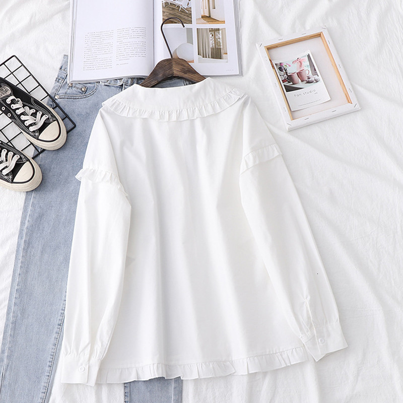 

2021 New White Shirts Women Lace Blouses 100% Cotton Lady Tops Long Sleeve Peter Pan Collar Girls Clothes Female Clothing Jrsx