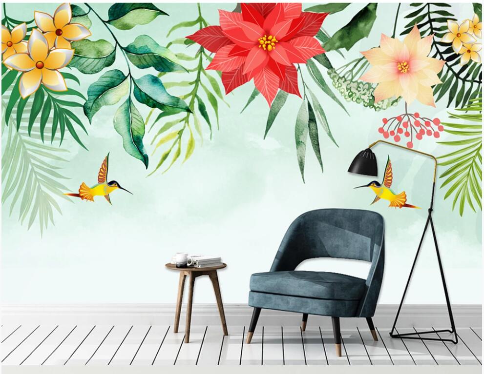

Custom mural photo wallpaper 3d Flying bird dreamy green tropical plant leaf flamingo home decor living room wallpaper for walls 3 d, Non-woven wallpaper