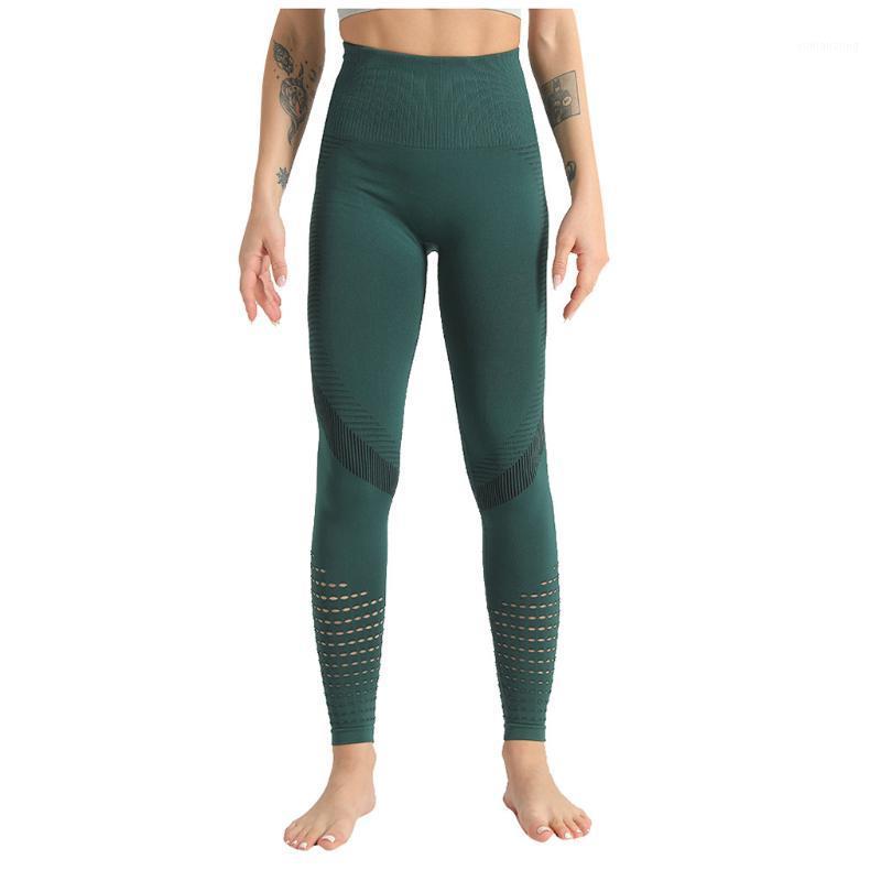 

Fashion Women Seamless Hollowing Out Sports High Waist Yoga Pants Trousers Women Casual Polyester Sexy Printing for Summer1, Black