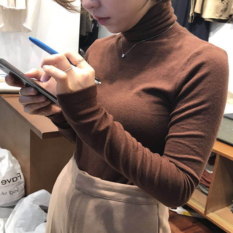 

2021 New Cotton Turtleneck and Winter Women' Clothing Thin Long Shirt Z9G6, White