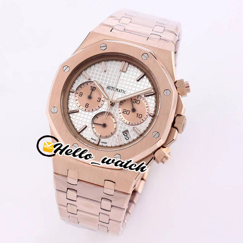 

New 41mm 26338 263311 Miyota Quartz Chronograph Mens Watch Silver Texture Dial Gold Subdial Stopwatch Rose Gold Bracelet Hello_Watch, A19b (2)