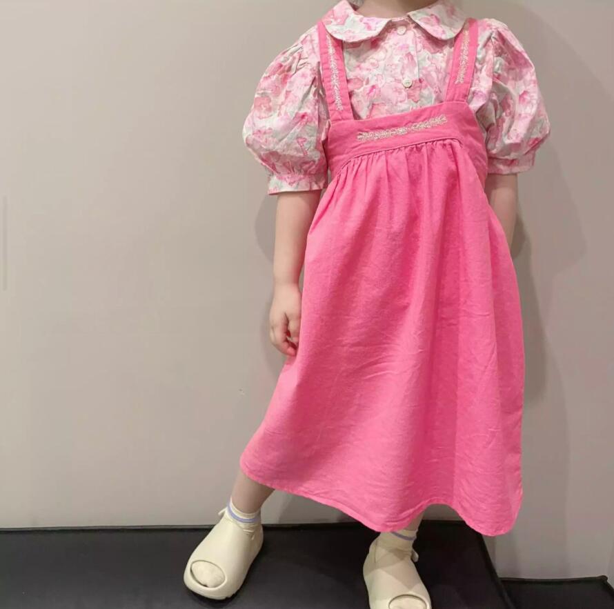 

New Arrival Girl Clothing Flower Embroidery Suspender Dresses Summer Dress Pink Princess Clothes 2-8T, Top
