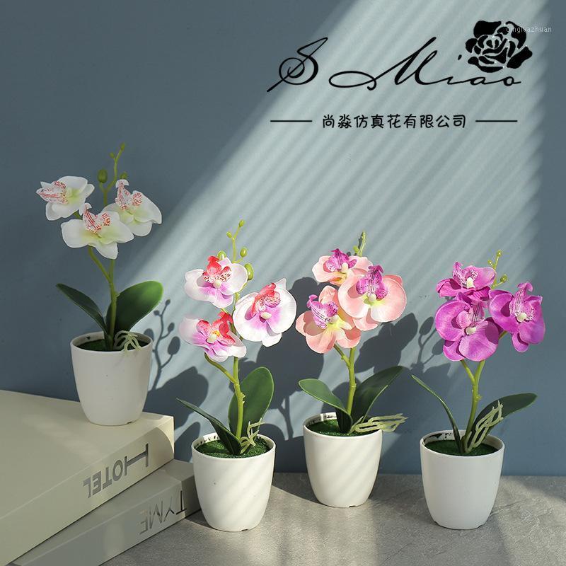 

New Style Plastic Basin Butterfly Orchid Bonsai Imitation Flowers Creative Decoration Artificial Flower1, Purple