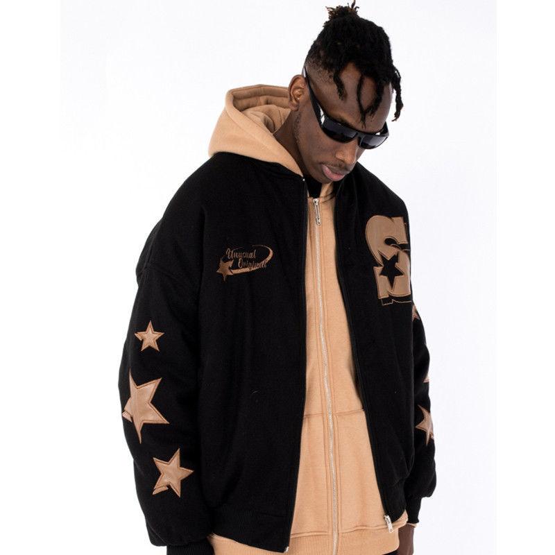 

Men's Jackets Winter Hip-hop Couple Loose Warm Jacket Embroidered Letters Casual Baseball Uniform American Street Cotton, Black;brown