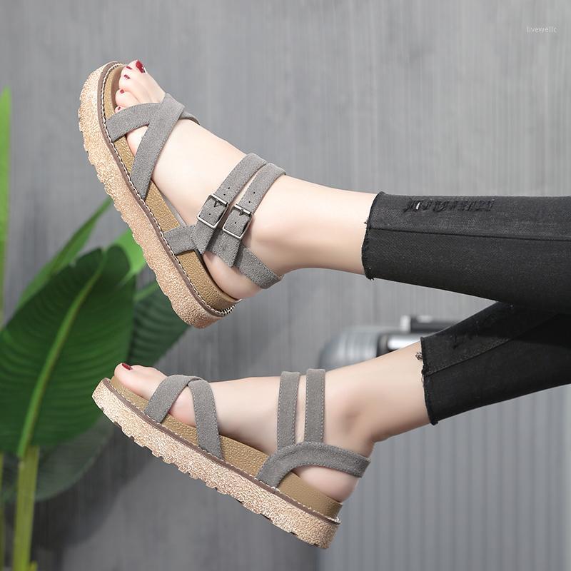 

HEE GRAND Ankle Strap Flat Sandals New Fashion Platform Sandals Women Slip On Solid Walking Shoes Ladies Casual Creepers XWZ57481, Black