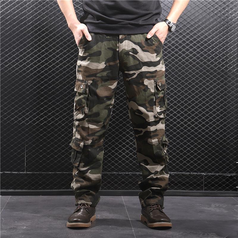 

Men's Camouflage Baggy Cargo PantsFull Length Casual Long Trousers Loose Straight Pant Male Army Tactical Plus Size, Black camo