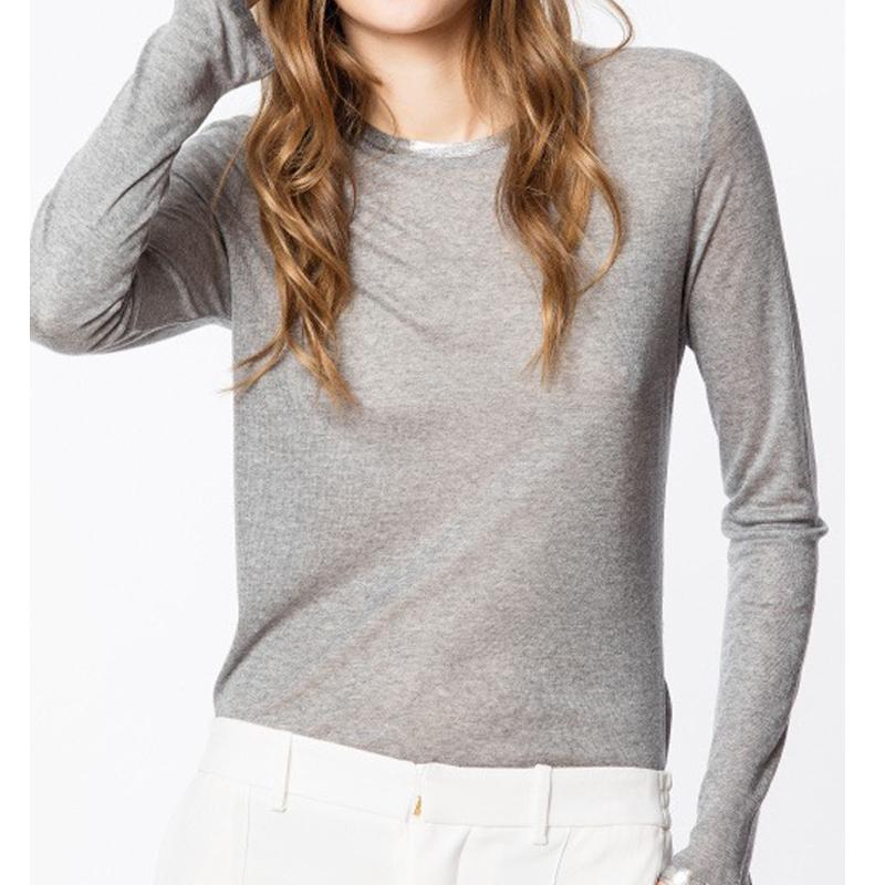 

Women T-shirt Spring /Autumn New Three-color Comfortable Bronzing Piping Long-sleeved T-shirt, Black