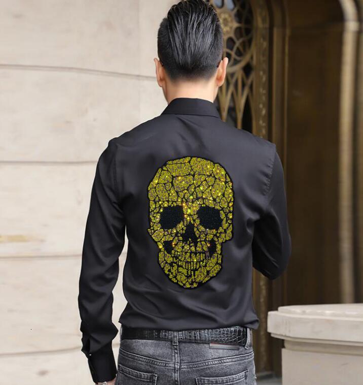 

2021 New Casual Men Fashion Patchwork Shirts Long Sleeve Turn Down Collar Chemise Irregular Buttons Blusas 5xl 0ngw, As shown